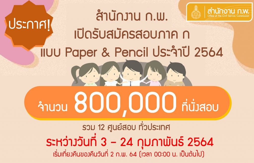 สำนักงาน ก.พ. รับสมัครสอบ กพ ประจำปี 2564